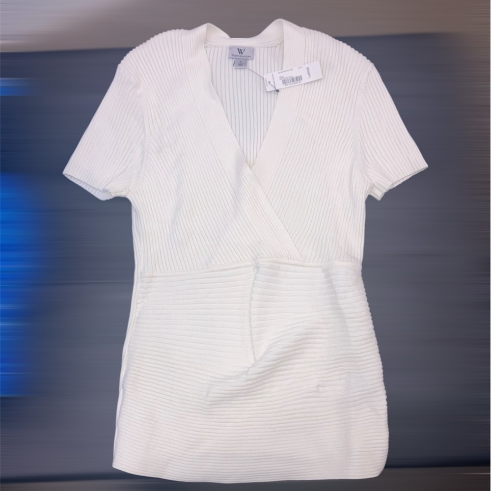White Ribbed Knit silk top - Picture 2 of 6